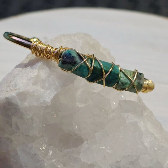 Chrysocolla Goddess Energy Wire Wrap Cuff w/ 14Kt Gold Over Brass – NWT - Picture 10 of 12